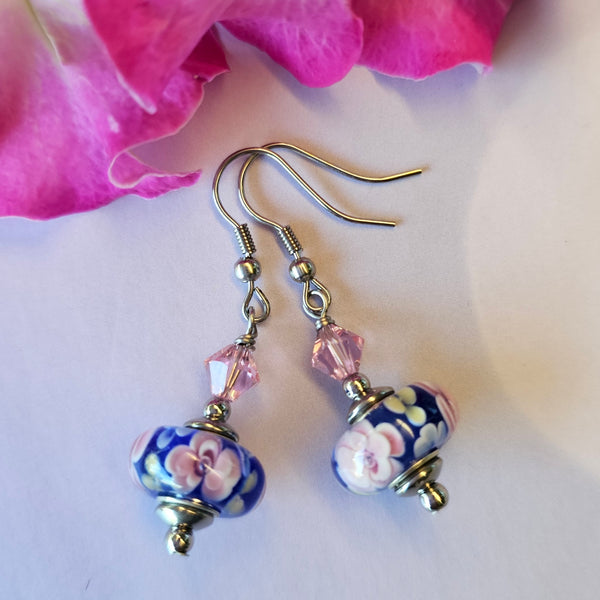 Rondelle Lampwork Earrings short length