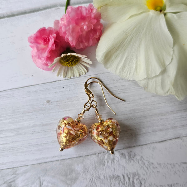 Murano Gold Speckled Glass Hearts