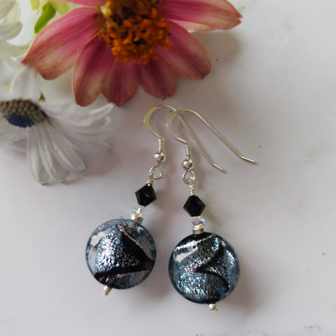 Silver Dichroic Disc Earrings