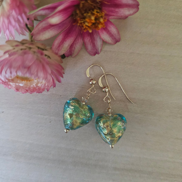 Murano Gold Speckled Glass Hearts