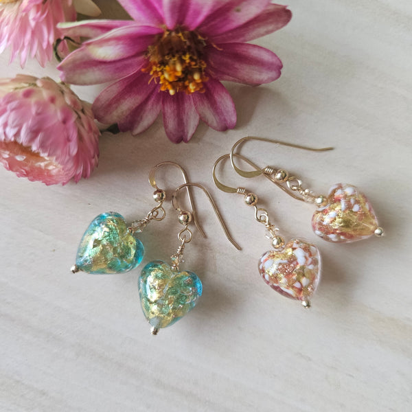 Murano Gold Speckled Glass Hearts