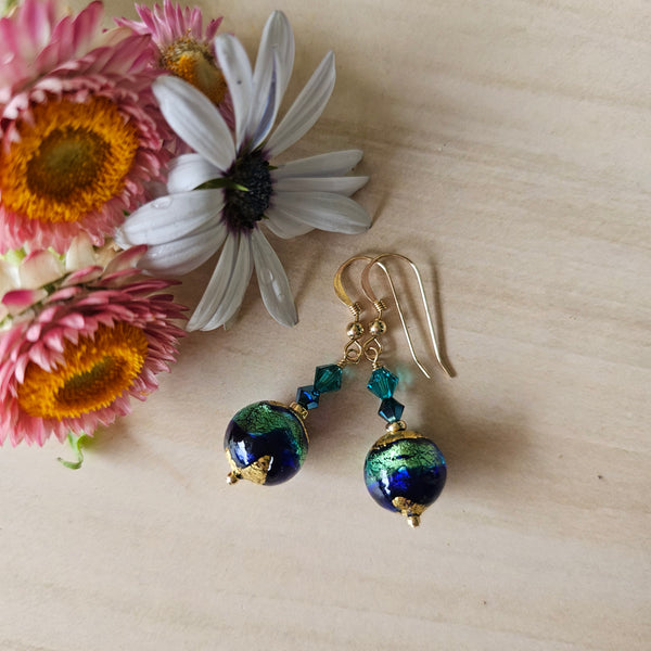 Exposed Gold Murano Glass earrings - 12mm