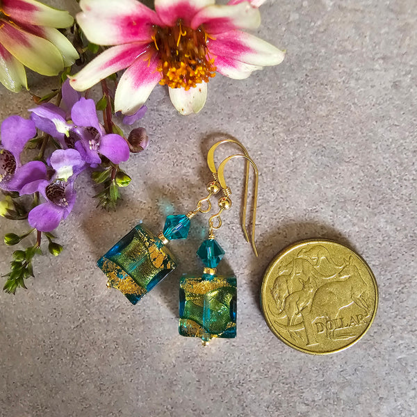 Exposed Gold Square Earrings