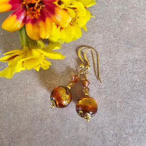 Exposed Gold Murano Glass earrings - 12mm