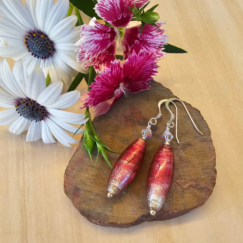 Bright Pink Slim Oval Earrings