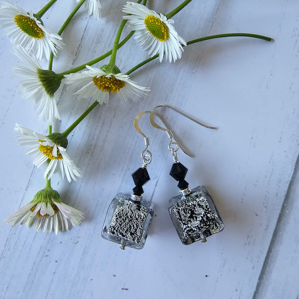 Black and Silver Cube Earrings