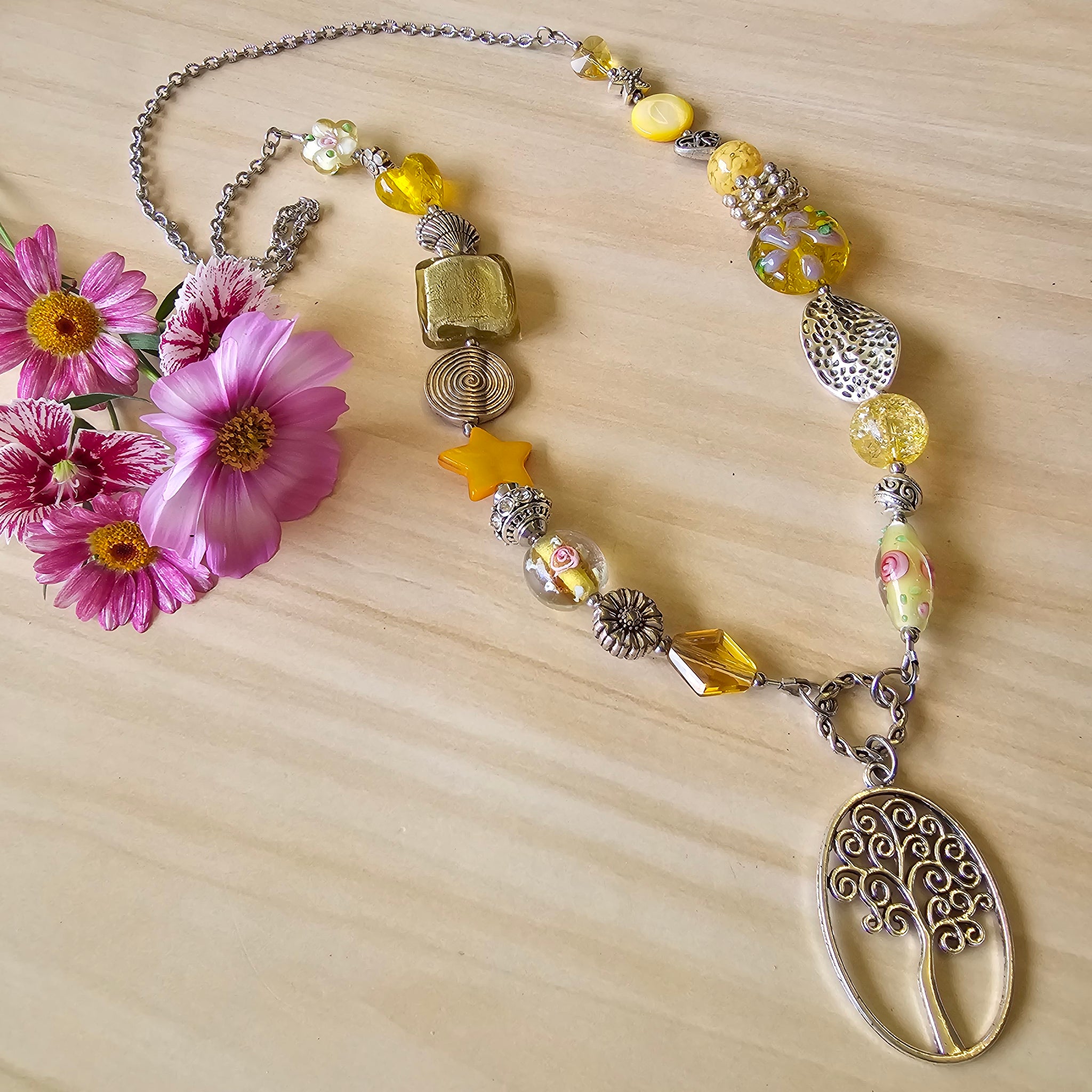 Yellow Glass Long Necklace