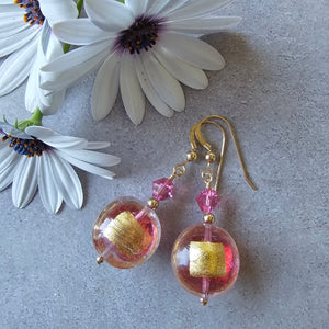 Pink Murano Glass Disc Earrings