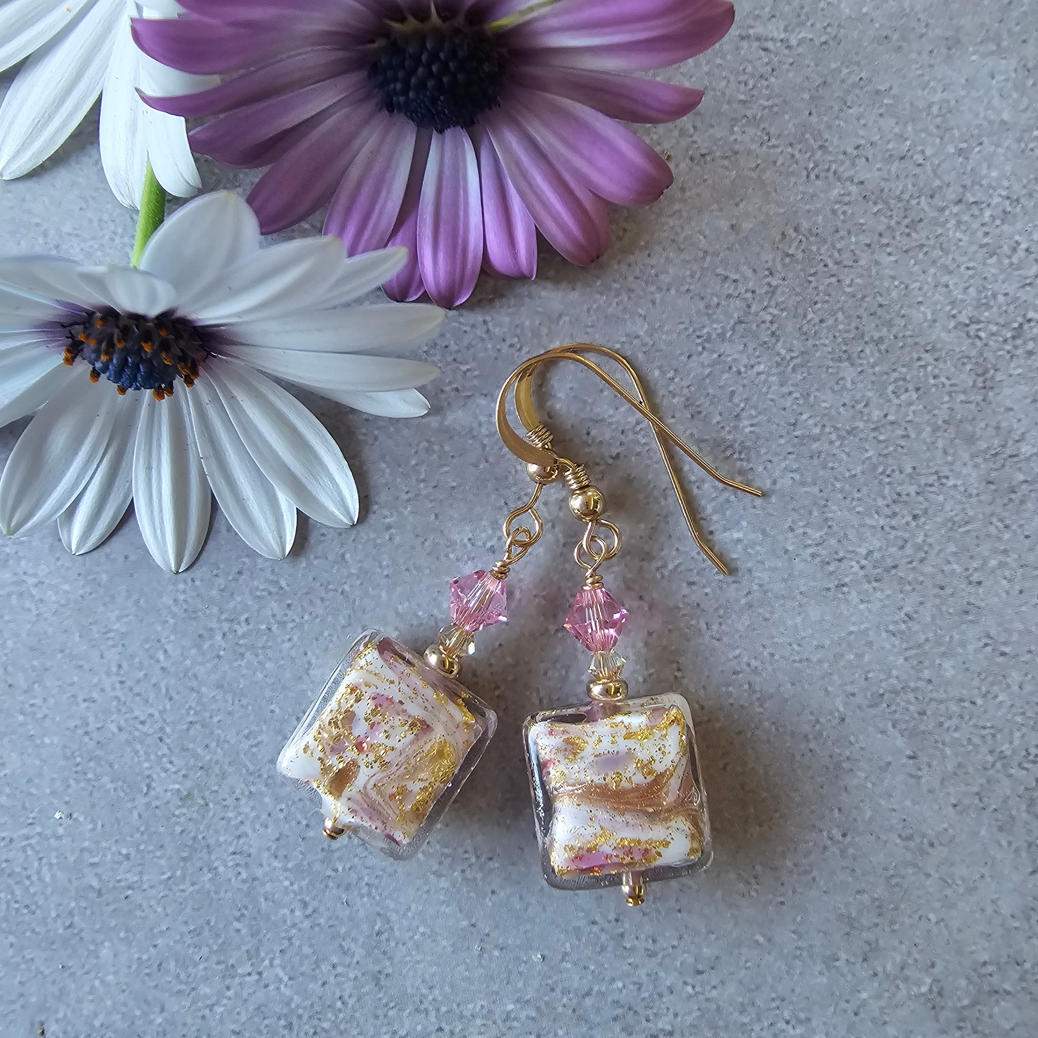 Viola Marbled Glass Square Earrings