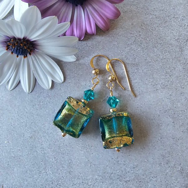 Exposed Gold Square Earrings