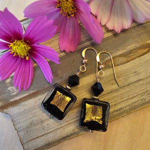 Black Square Murano Glass Earrings