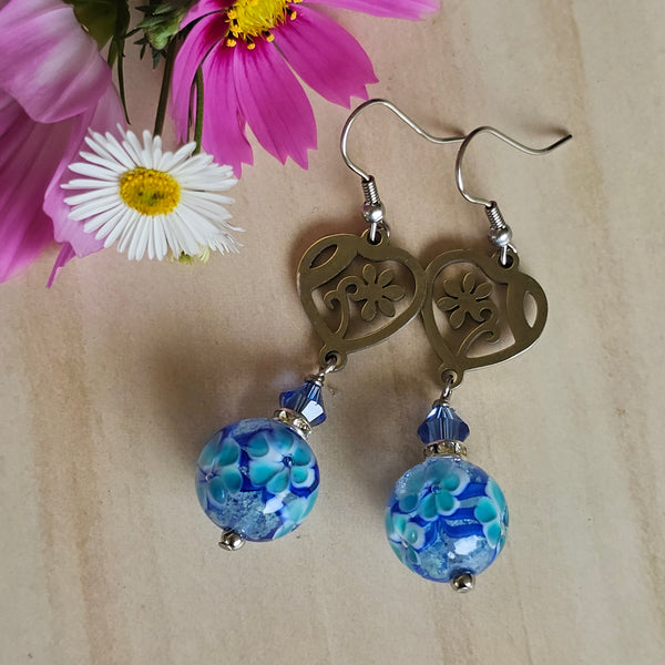 Two-tone Lampwork Flower Earrings