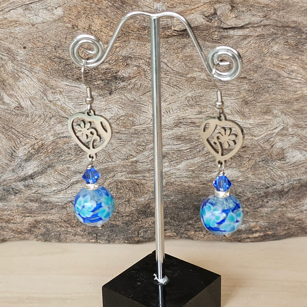 Two-tone Lampwork Flower Earrings