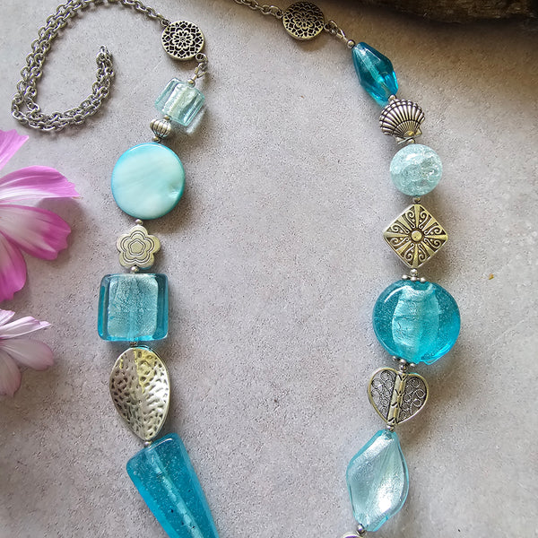 Long Pale Aqua Blue Necklace