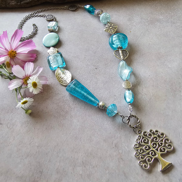 Long Pale Aqua Blue Necklace