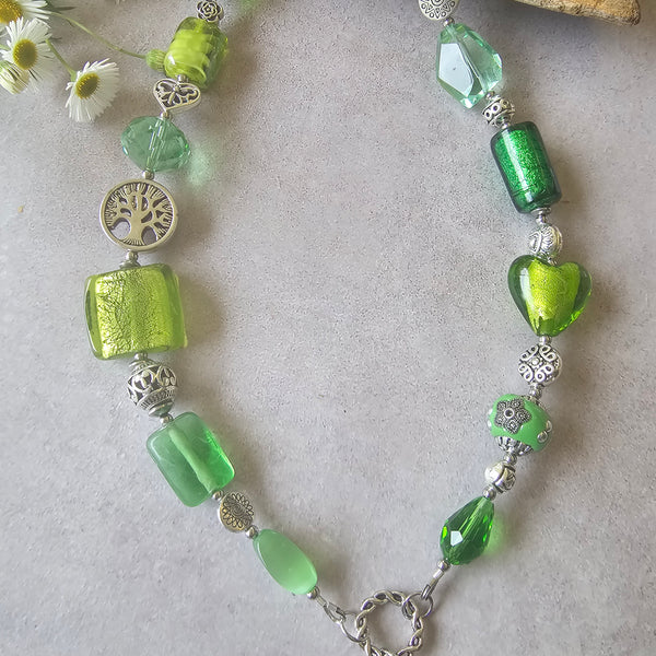 Long green beaded necklace