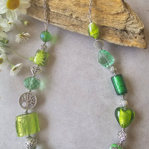 Long green beaded necklace