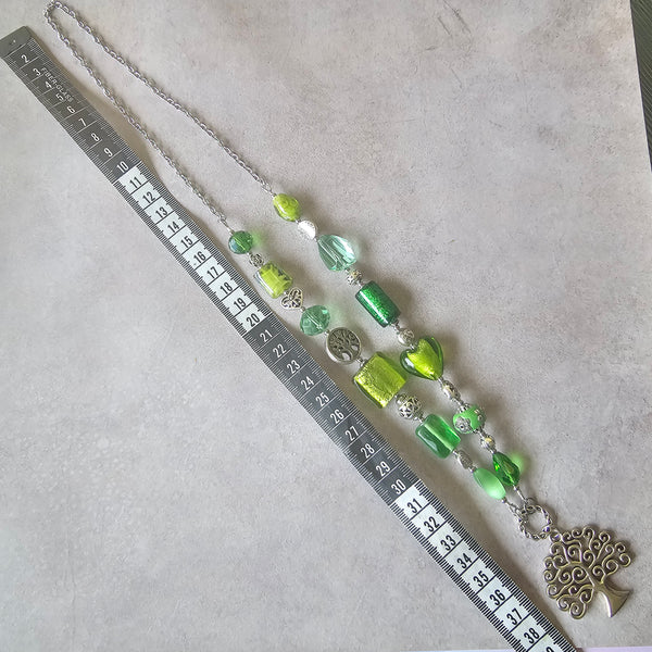 Long green beaded necklace