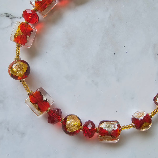 Red, Gold and Silver Necklace