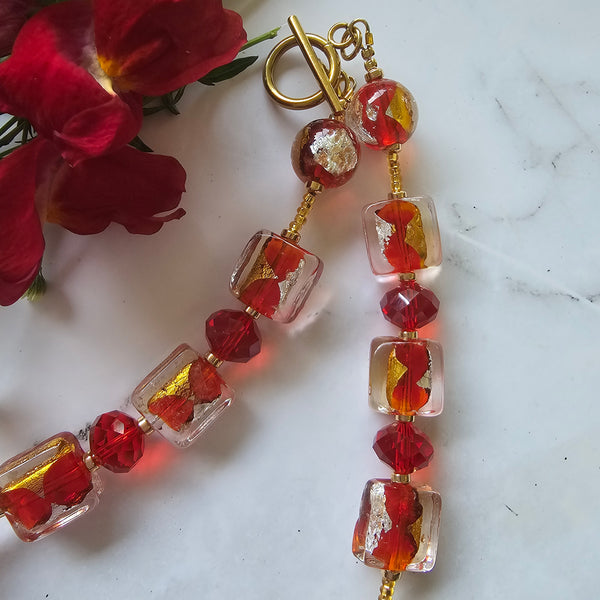 Red, Gold and Silver Necklace