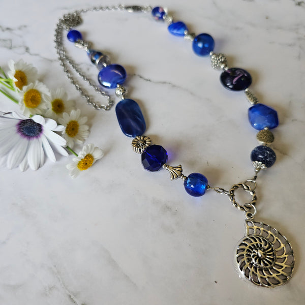 Long Blue beaded necklace