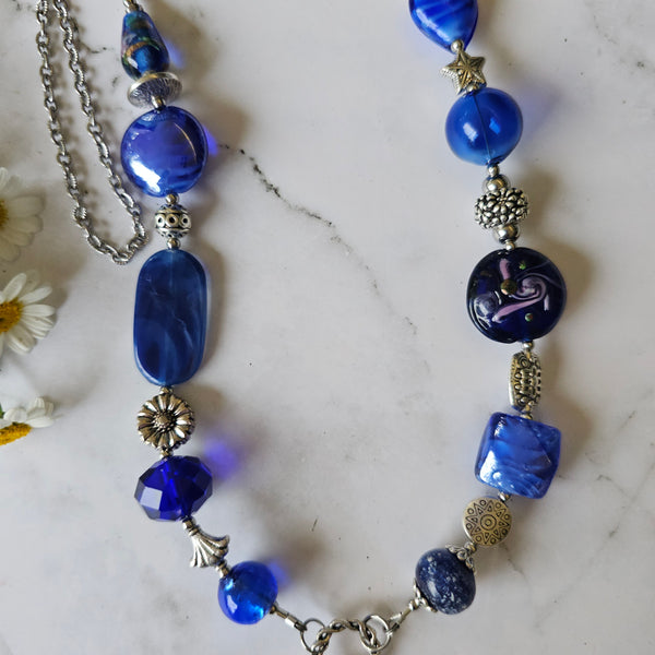 Long Blue beaded necklace