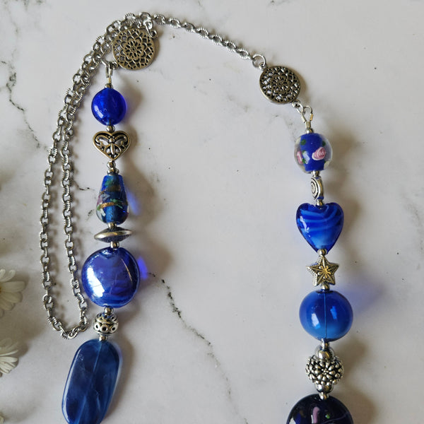 Long Blue beaded necklace