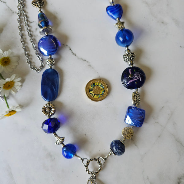 Long Blue beaded necklace