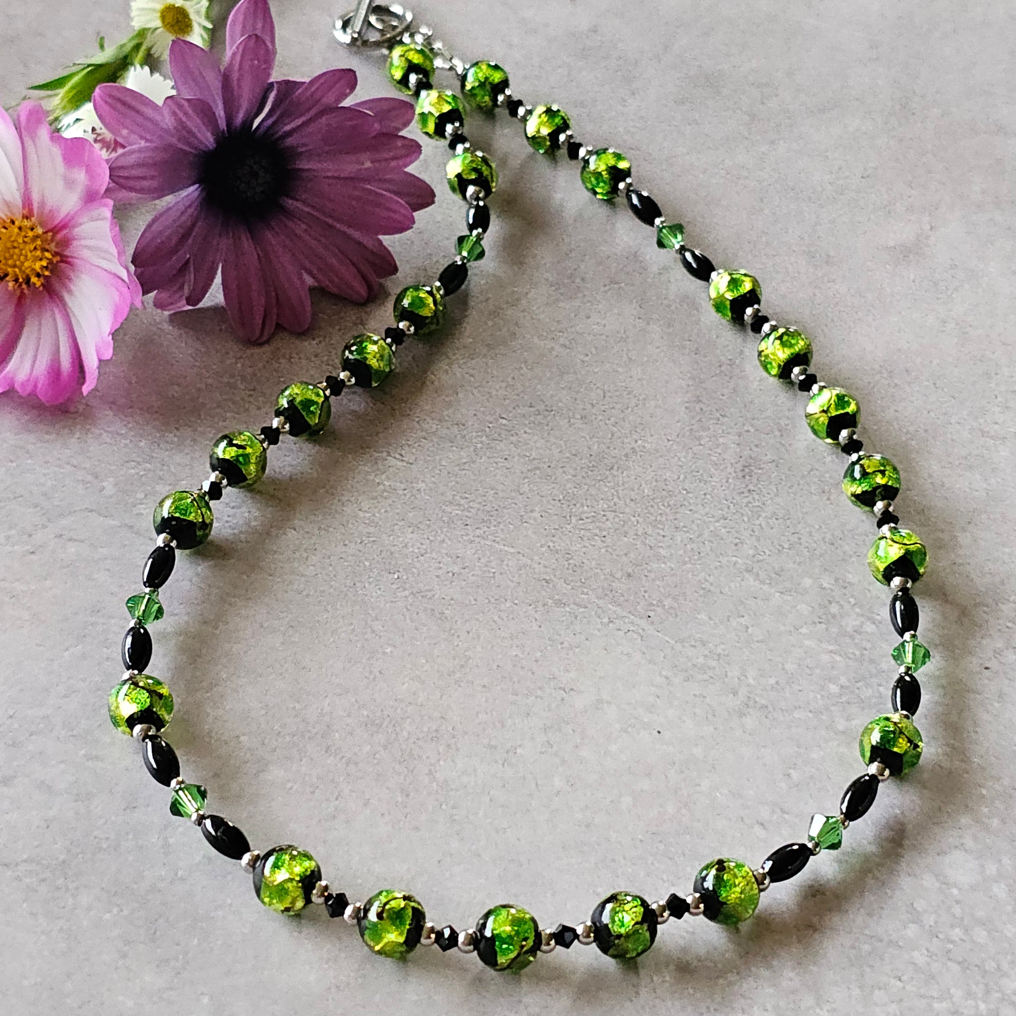 Green and Black Silver Foil Necklace