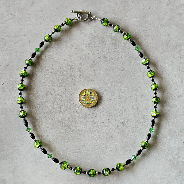 Green and Black Silver Foil Necklace