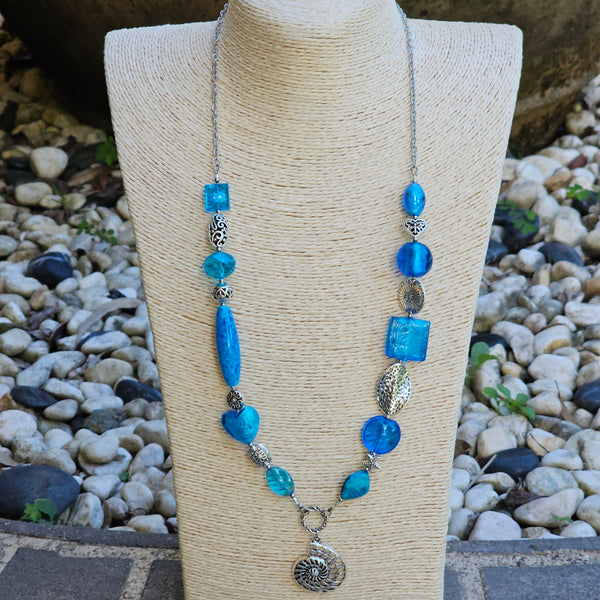 Long Aqua Blue beaded necklace