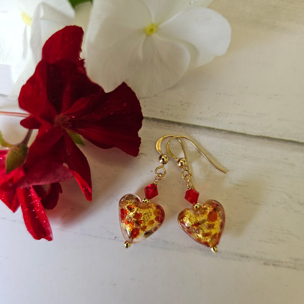 Murano Gold Speckled Glass Hearts