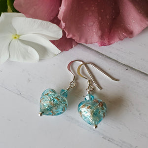 Murano White Gold Speckled Glass Hearts