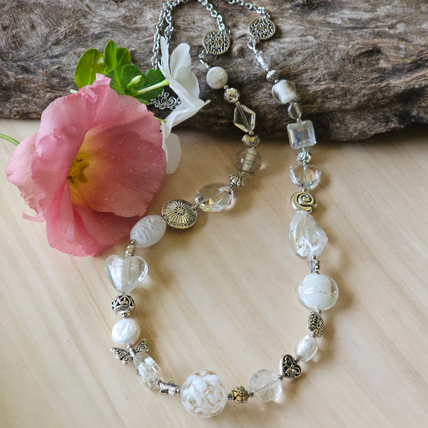 Long White Beaded Necklace