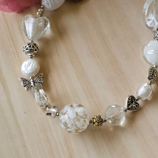 Long White Beaded Necklace