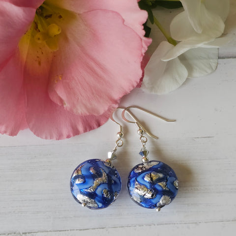 Silver and Blue Galaxy Murano Glass Discs