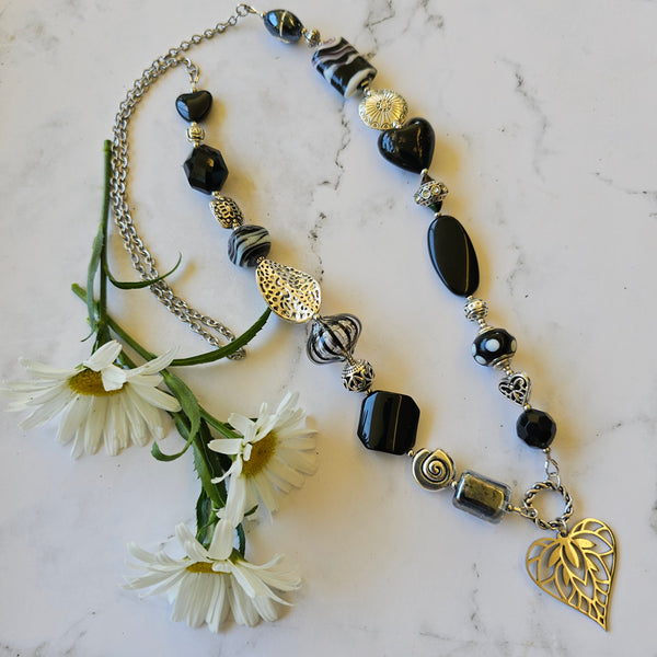 Long black beaded necklace