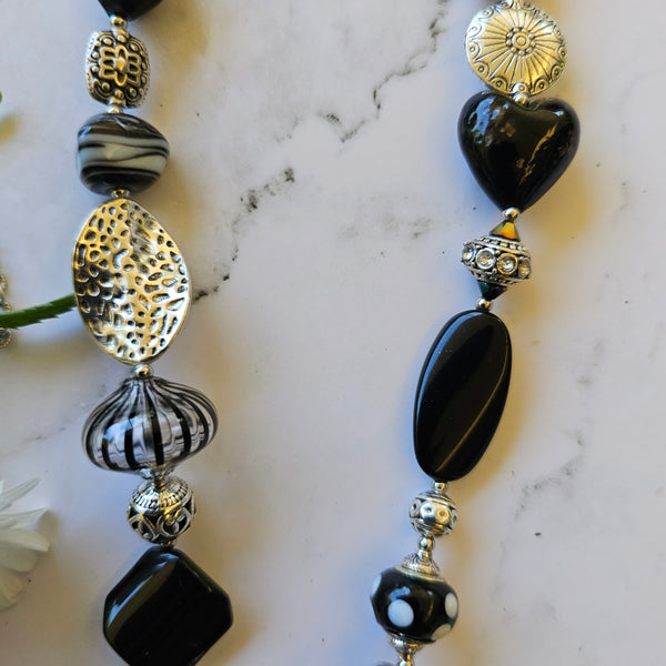 Long black beaded necklace