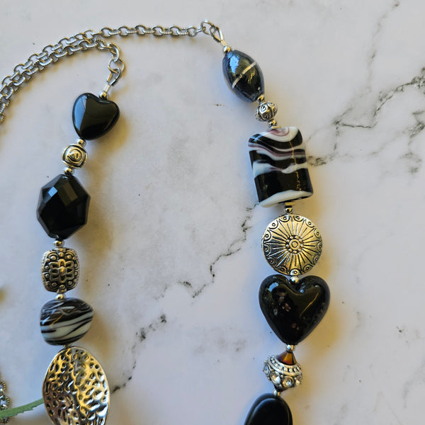 Long black beaded necklace