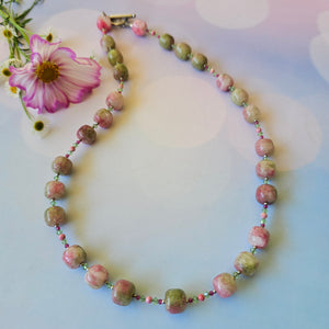 Green and Pink Gemstone Necklace