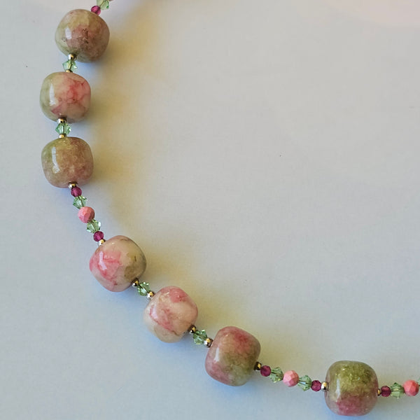 Green and Pink Gemstone Necklace