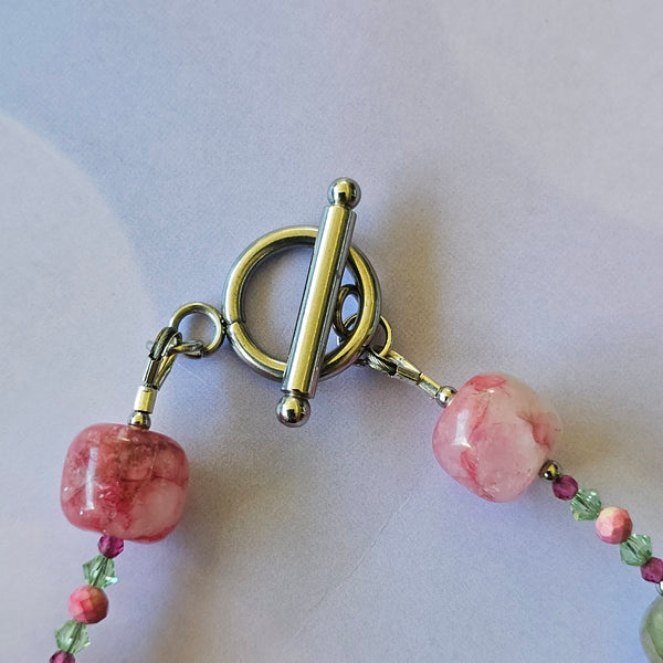 Green and Pink Gemstone Necklace