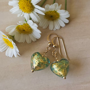 Murano Gold Speckled Glass Hearts