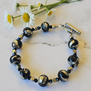 Black and White Gold Murano Glass Bracelet