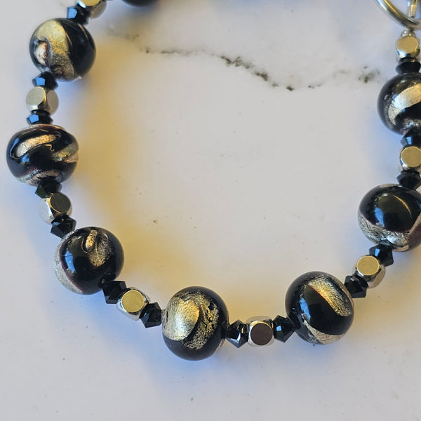 Black and White Gold Murano Glass Bracelet