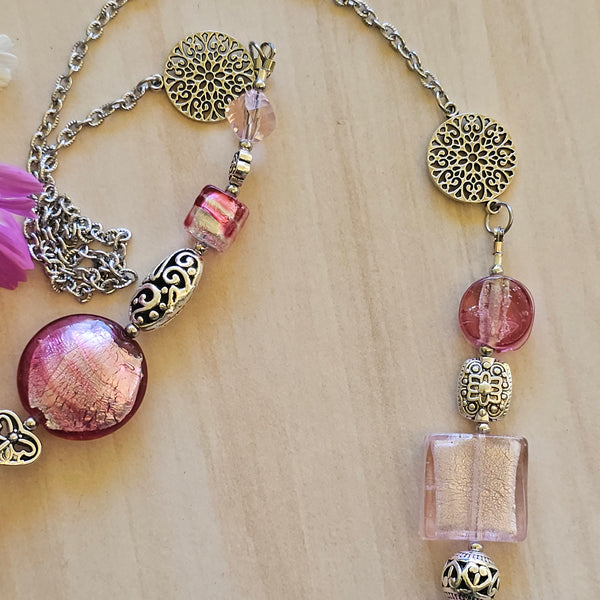 Long pink beaded necklace