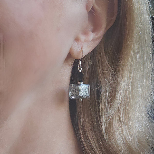 Black and Silver Cube Earrings