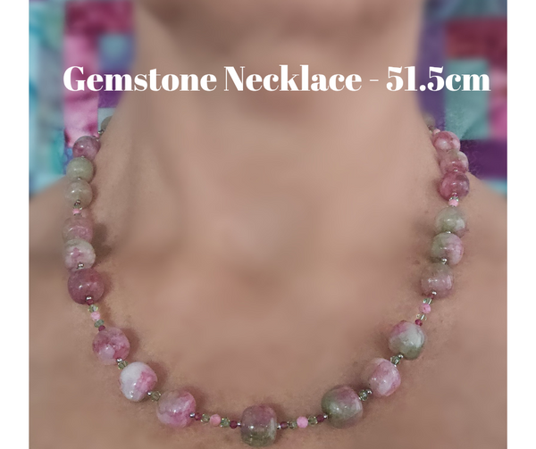 Green and Pink Gemstone Necklace