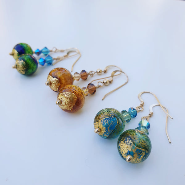 Exposed Gold Murano Glass earrings - 12mm