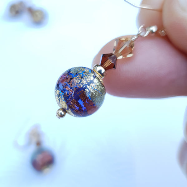 Exposed Gold Murano Glass earrings - 12mm